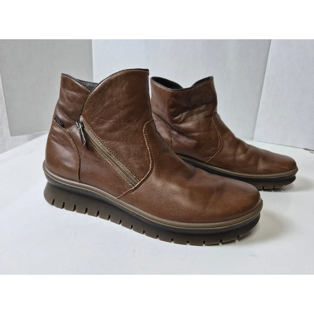 Igi&Co Women Brown Leather Wedge Ankle Boots Made in Italy Size EU 40 US 9-9.5